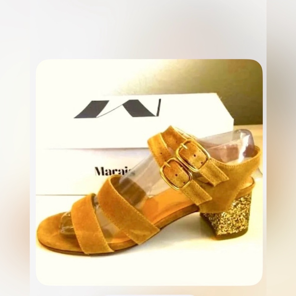 NWT For Love & Lemons MARAIS Jardin Gold Jewel Heel Suede Sandal 7.5 MSRP $275
